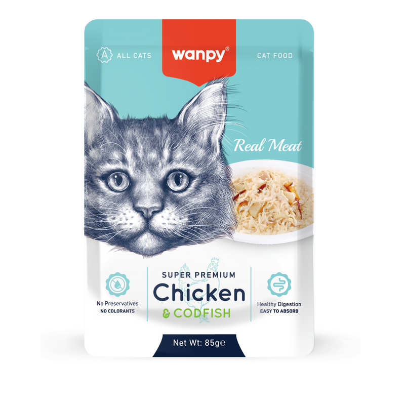 Wanpy Adult Cat Real Meat Chicken & Codfish 85 g Pouch - PetYard