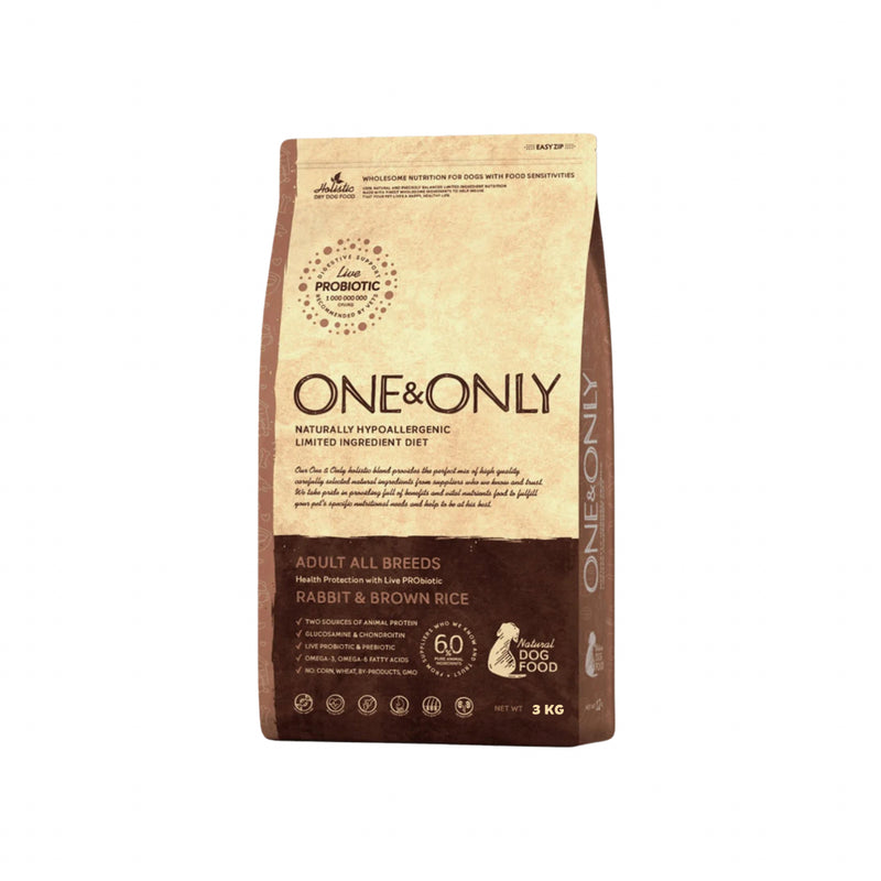 One and Only dry food for adult dogs with rabbit & rice (3KG)