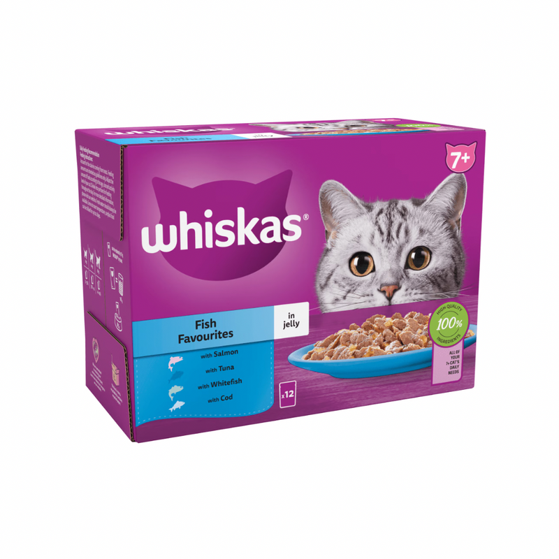 WHISKAS® Senior 7+ Fish Favourites in Jelly Wet Cat Food Pouches 12 x 85g