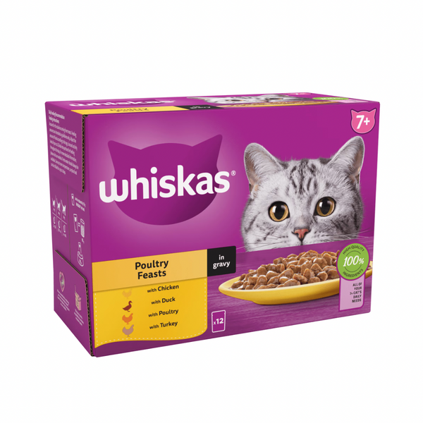 WHISKAS® Senior 7+ Poultry Feasts in Gravy Wet Cat Food Pouches 12 x 85g