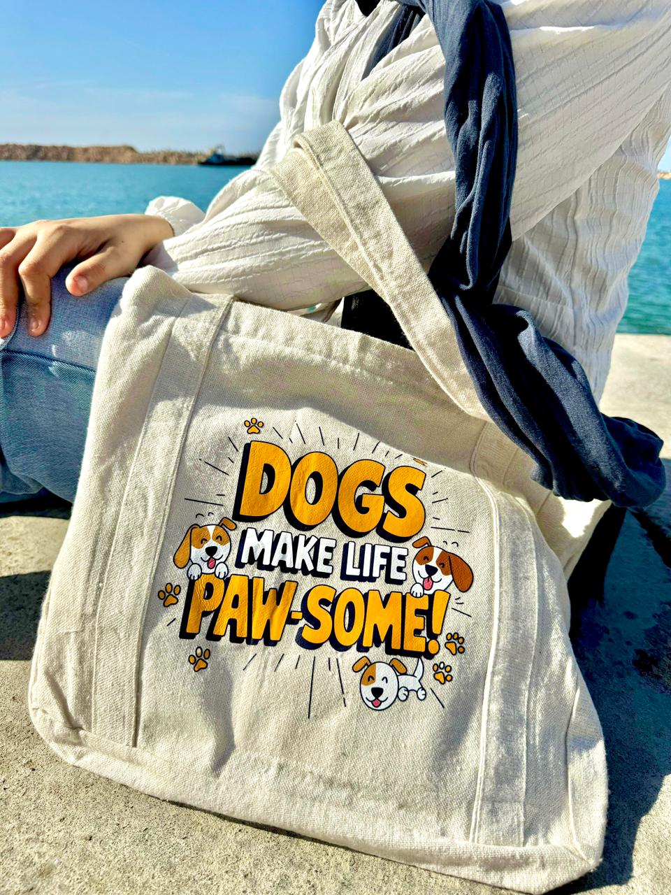 Dogs Make Life Paw-some! Canvas Tote Bag