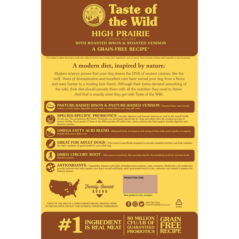 Taste oF The Wild High Prairie Canine Dry Food with Roasted Bison & Roasted Venison (2kg/5.6kg/12.2kg) - PetYard