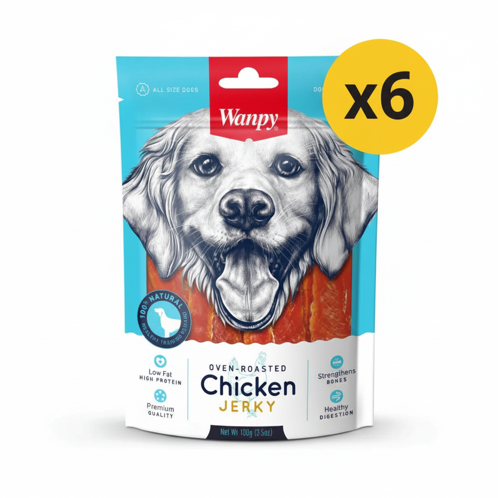 Wanpy Oven-Roasted Chicken Jerky Dog Treats - 100% Natural (100g x 6-Pack) - Buy 6, Pay for 5!