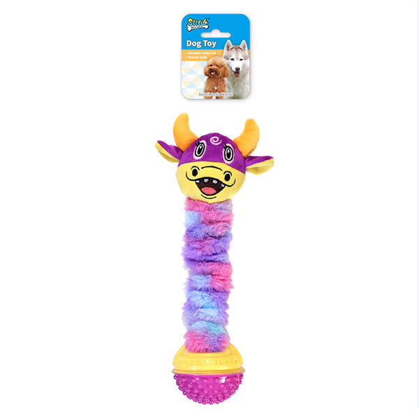 Soleil Plush Flexible Dog Toy Cow With Squeaky & Spiky Ball, Large - PetYard