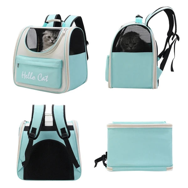 Hello Cat Portable Travel Pet Backpack – Comfortable Foldable Breathable Double Shoulder Bag for Cats & Small Dogs