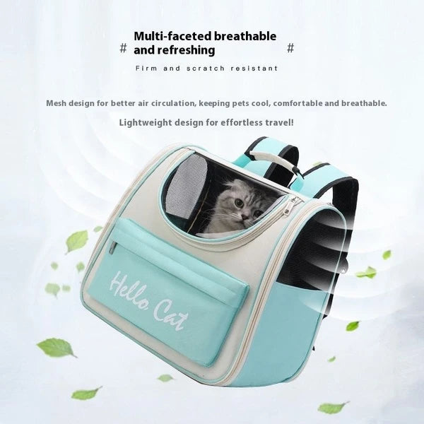 Hello Cat Portable Travel Pet Backpack – Comfortable Foldable Breathable Double Shoulder Bag for Cats & Small Dogs