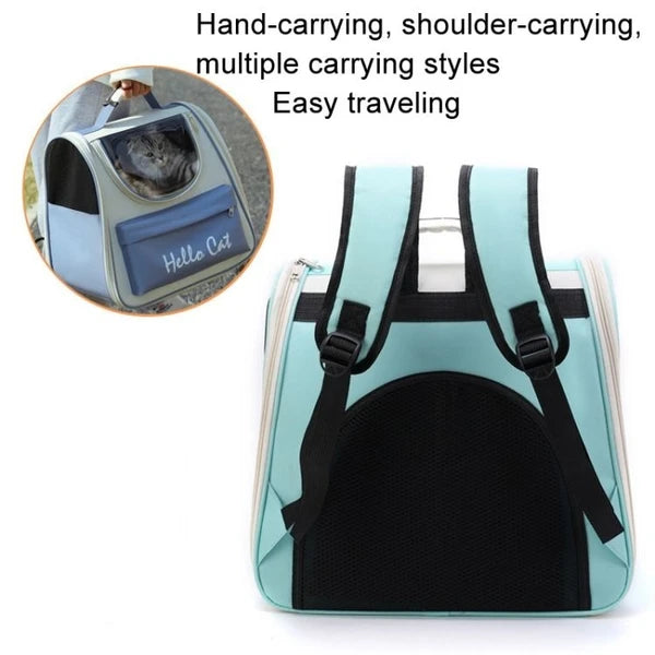 Hello Cat Portable Travel Pet Backpack – Comfortable Foldable Breathable Double Shoulder Bag for Cats & Small Dogs