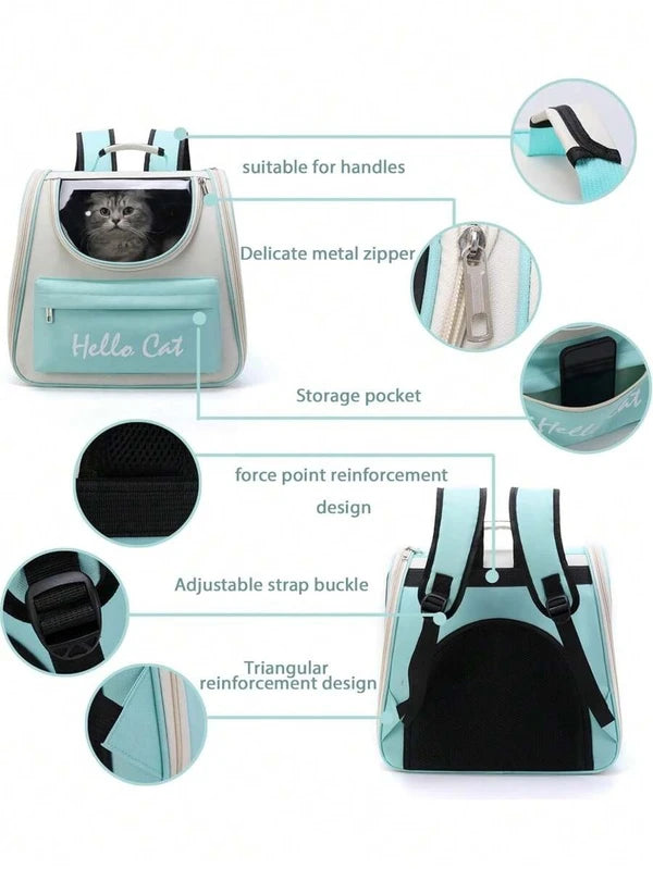 Hello Cat Portable Travel Pet Backpack – Comfortable Foldable Breathable Double Shoulder Bag for Cats & Small Dogs
