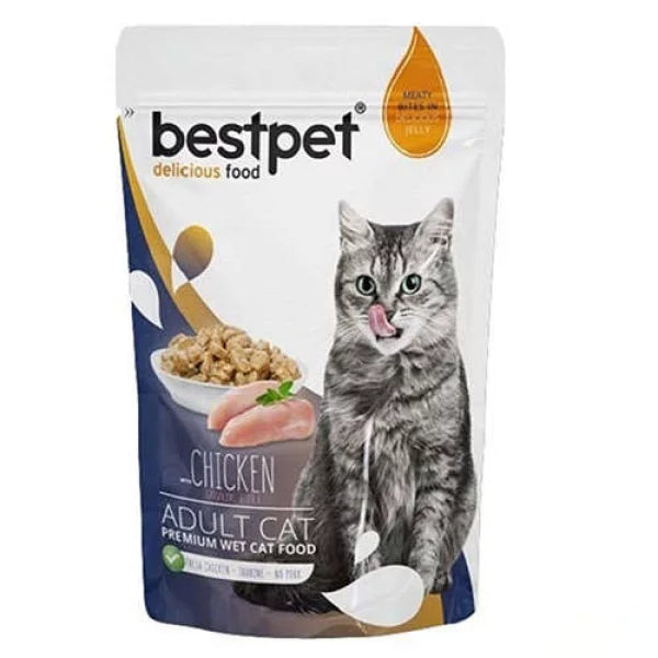 bestpet Meaty Bites in Delicious Jelly Adult Cat with chickenWet Food 85 g - PetYard